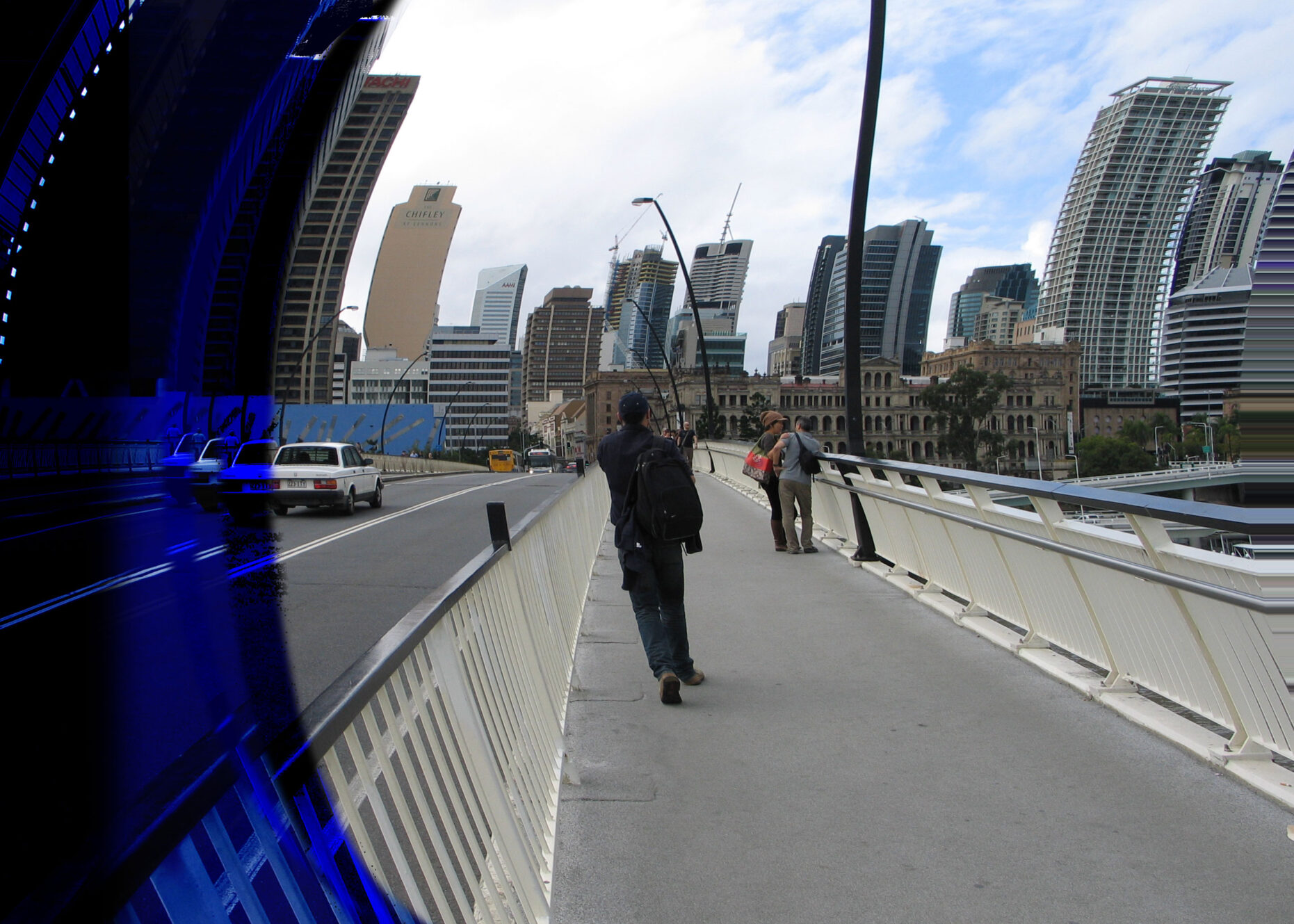 Lost the left side of my eyesight and as I walked across the bridge into the city. All the tall buildings curved and warped. They were static that distorted way.