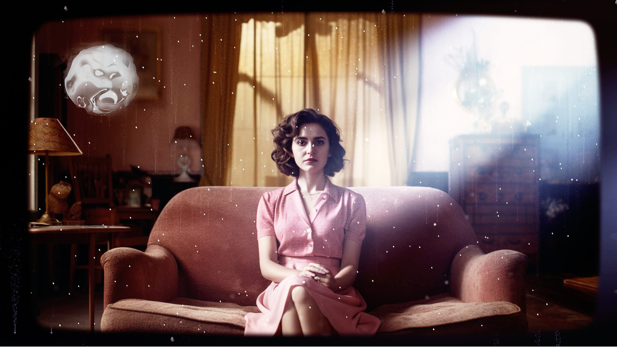 Link to Participant Forty-three's private page. A picture of a woman watching her television screen, at night in the evening. There are flickering white spotlights and silver globes, shimmering teardrops like moonlight gliding across her vision. This ethereal vision lasted anywhere from five to twenty minutes before vanishing once more.